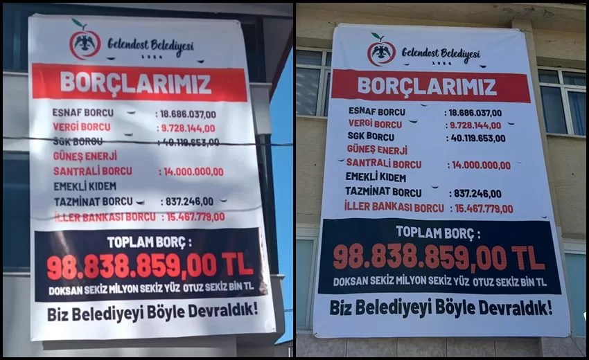 Gelendost’ta AKP’li Belediyeden kalan borçlar pankart oldu